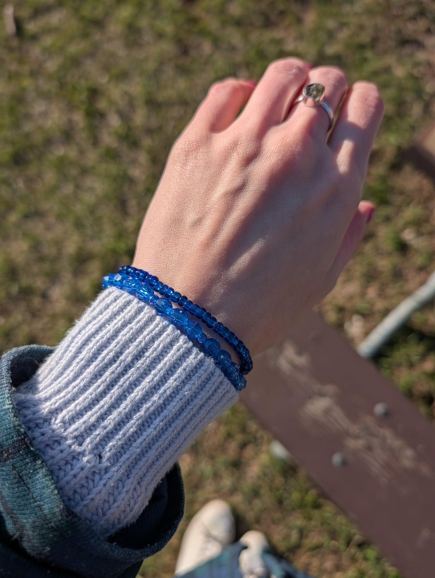 Blue Handmade Beaded Bracelets | Set of 2