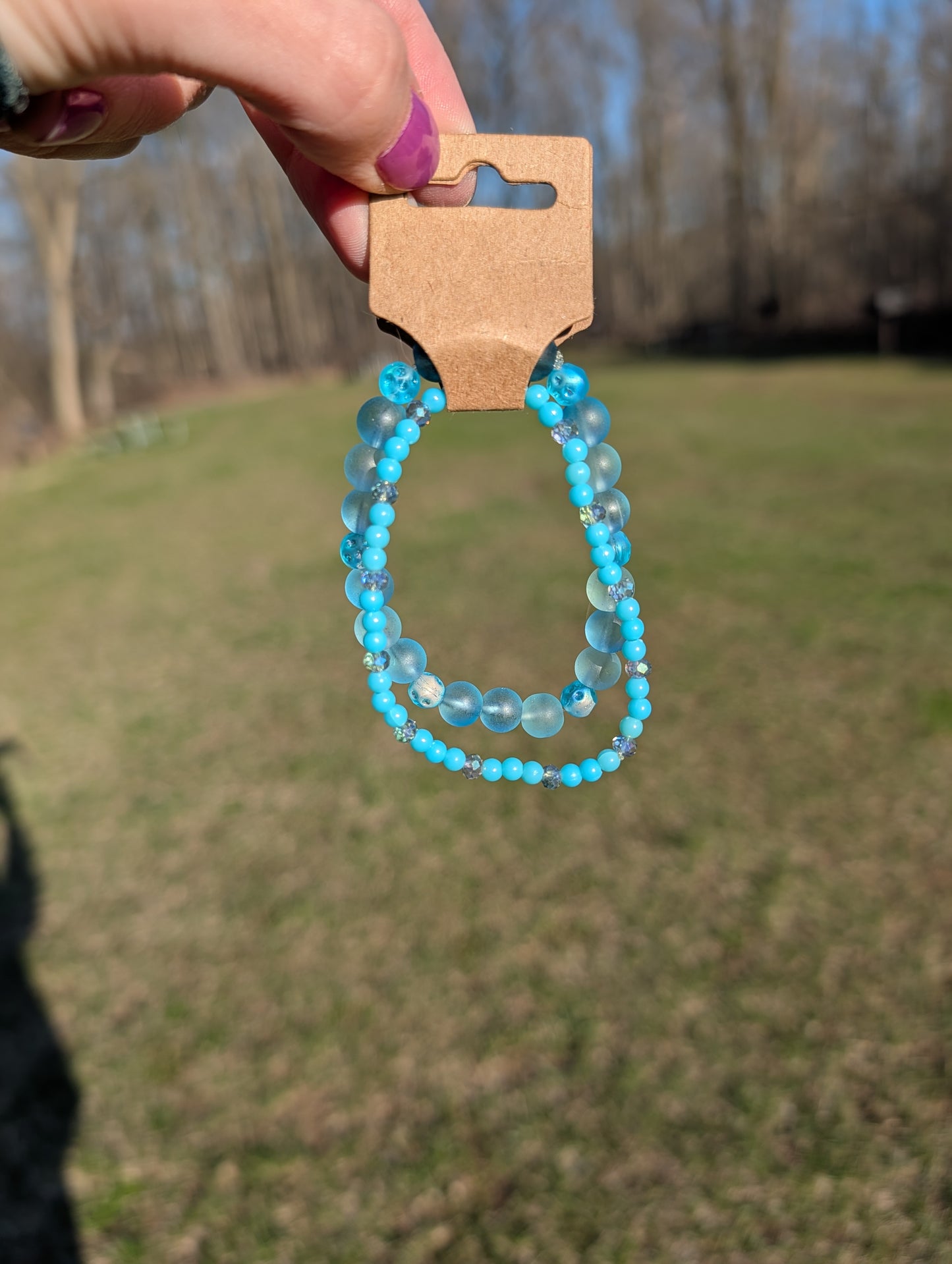 Blue Handmade Beaded Bracelets | Set of 2